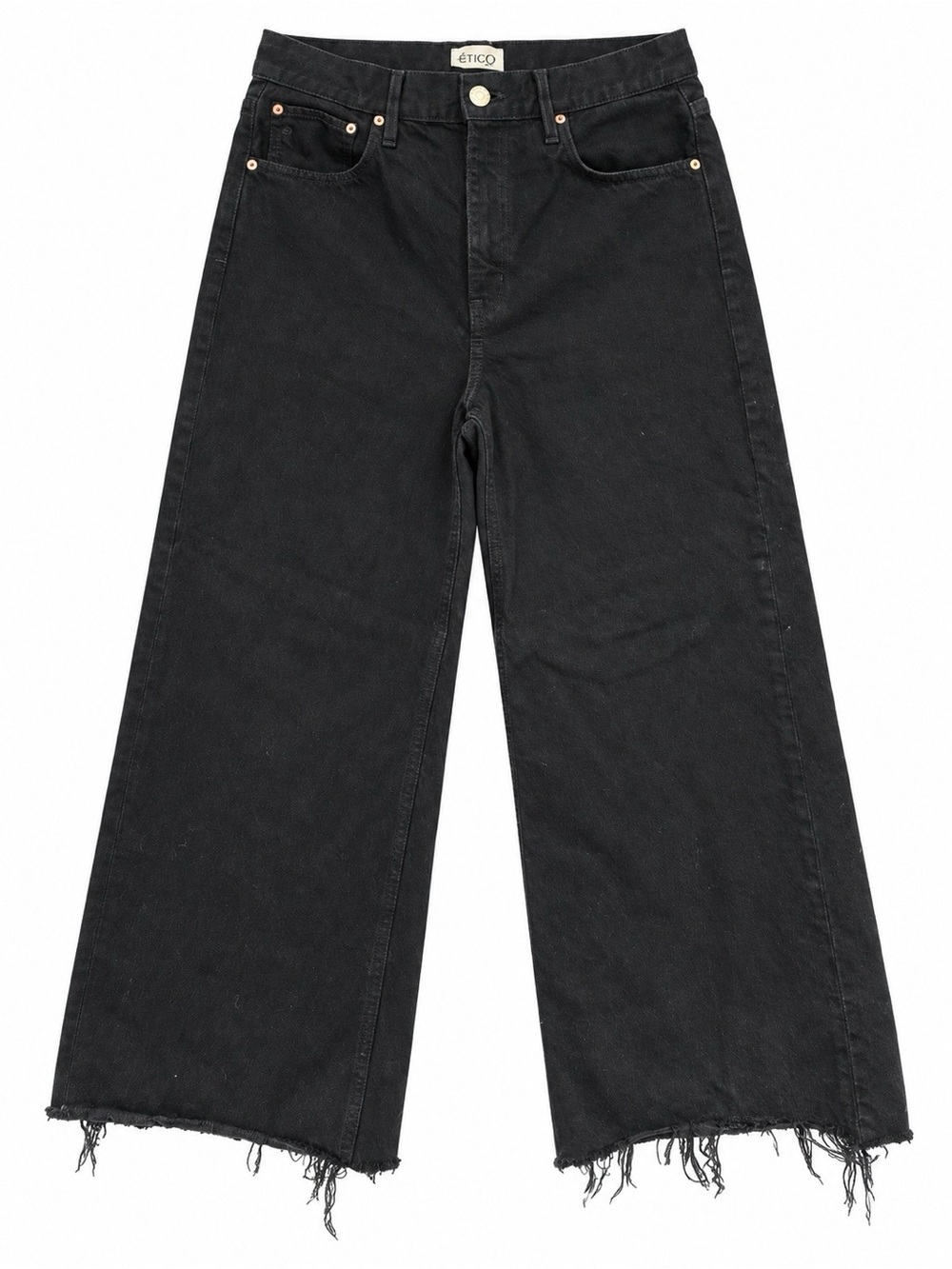 Etica Black Wide-Leg Frayed Hem Jeans Size 30